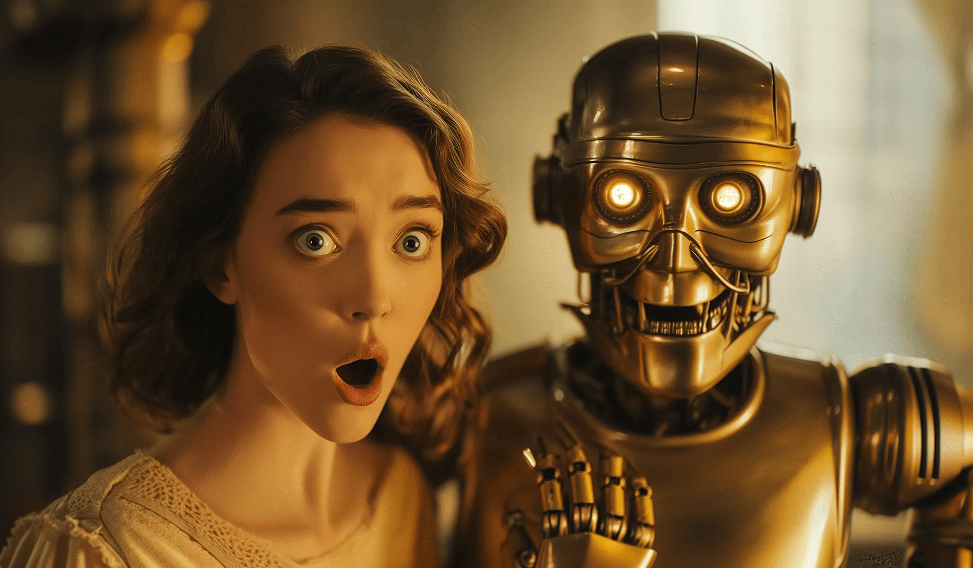 AI Robot with surprised woman